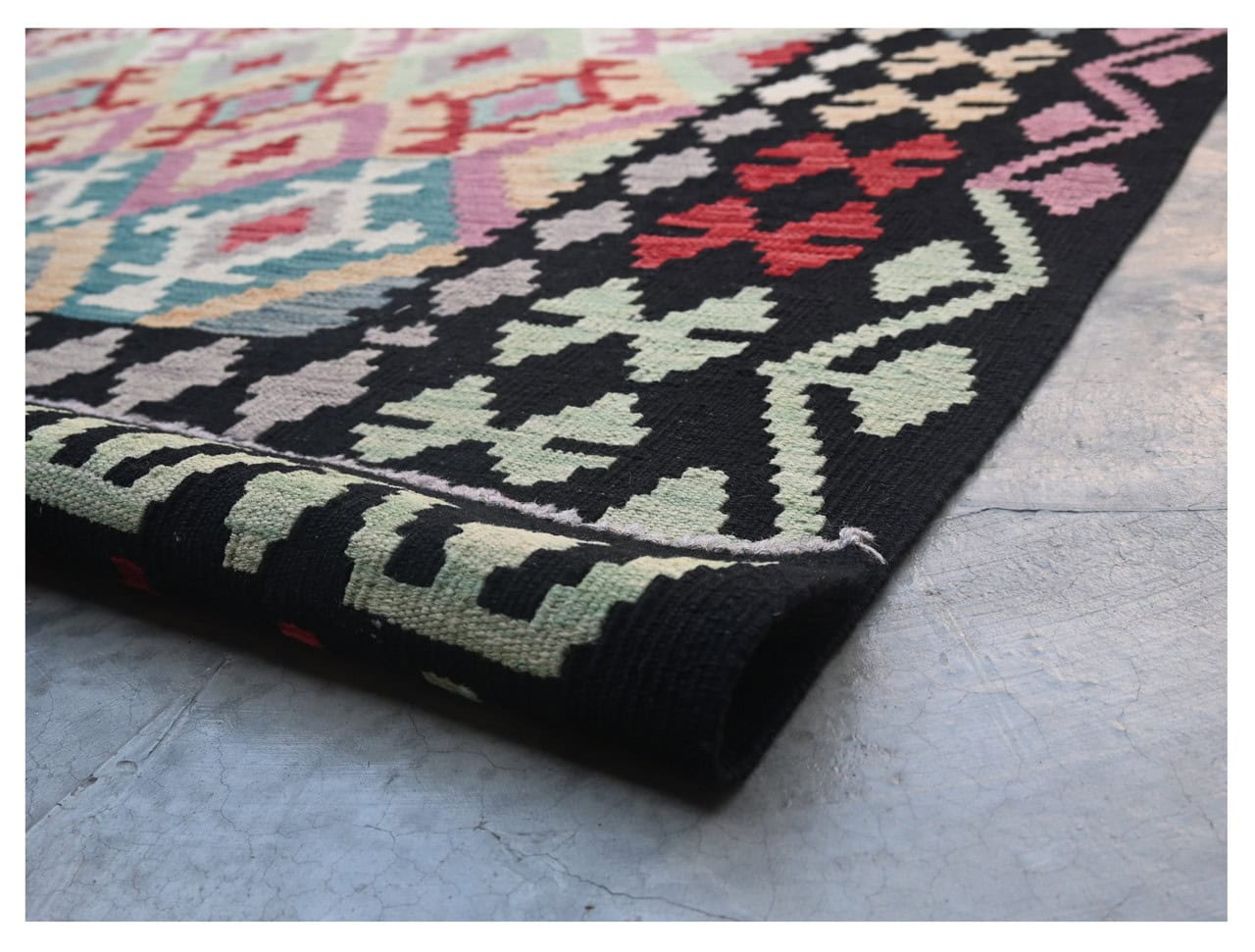 Tappeto Kilim Kaudani Afghan fatto a mano multicolore 296x205cm