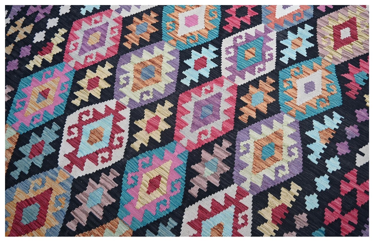 Tappeto Kilim Kaudani Afghan fatto a mano multicolore 303x201cm