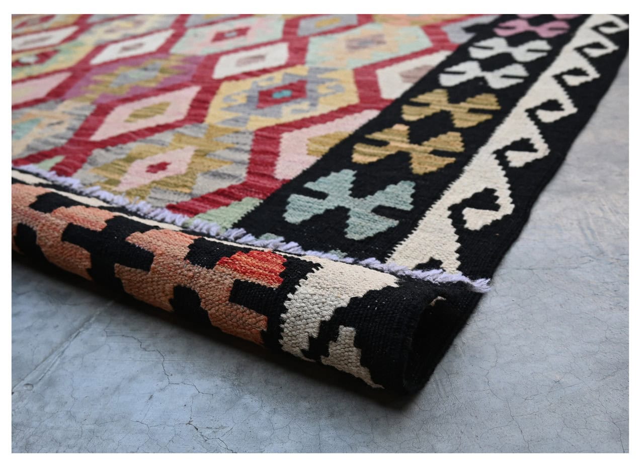 Tappeto Kilim Kaudani Afghan fatto a mano multicolore 290x209cm