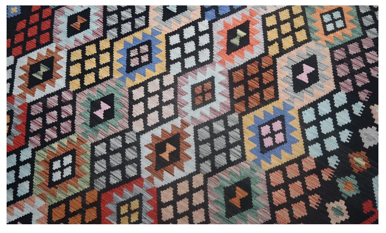 Tappeto Kilim Kaudani Afghan fatto a mano multicolore 299x202cm