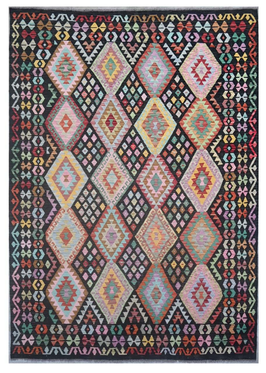 Tappeto Kilim Kaudani Afghan fatto a mano multicolore 300x210cm