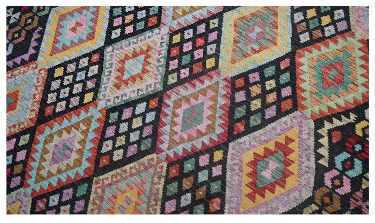 Tappeto Kilim Kaudani Afghan fatto a mano multicolore 300x210cm