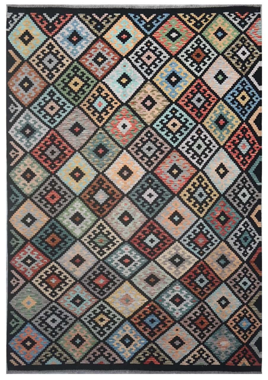 Tappeto Kilim Kaudani Afghan fatto a mano multicolore 299x212cm