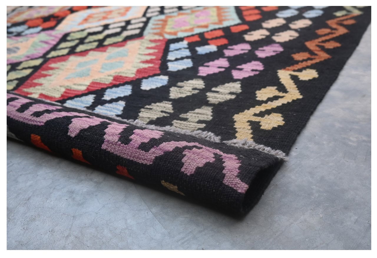 Tappeto Kilim Kaudani Afghan fatto a mano multicolore 302x204cm