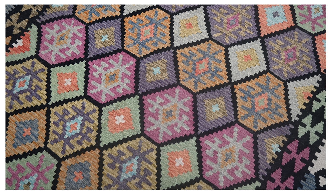 Tappeto Kilim Kaudani Afghan fatto a mano multicolore 304x200cm