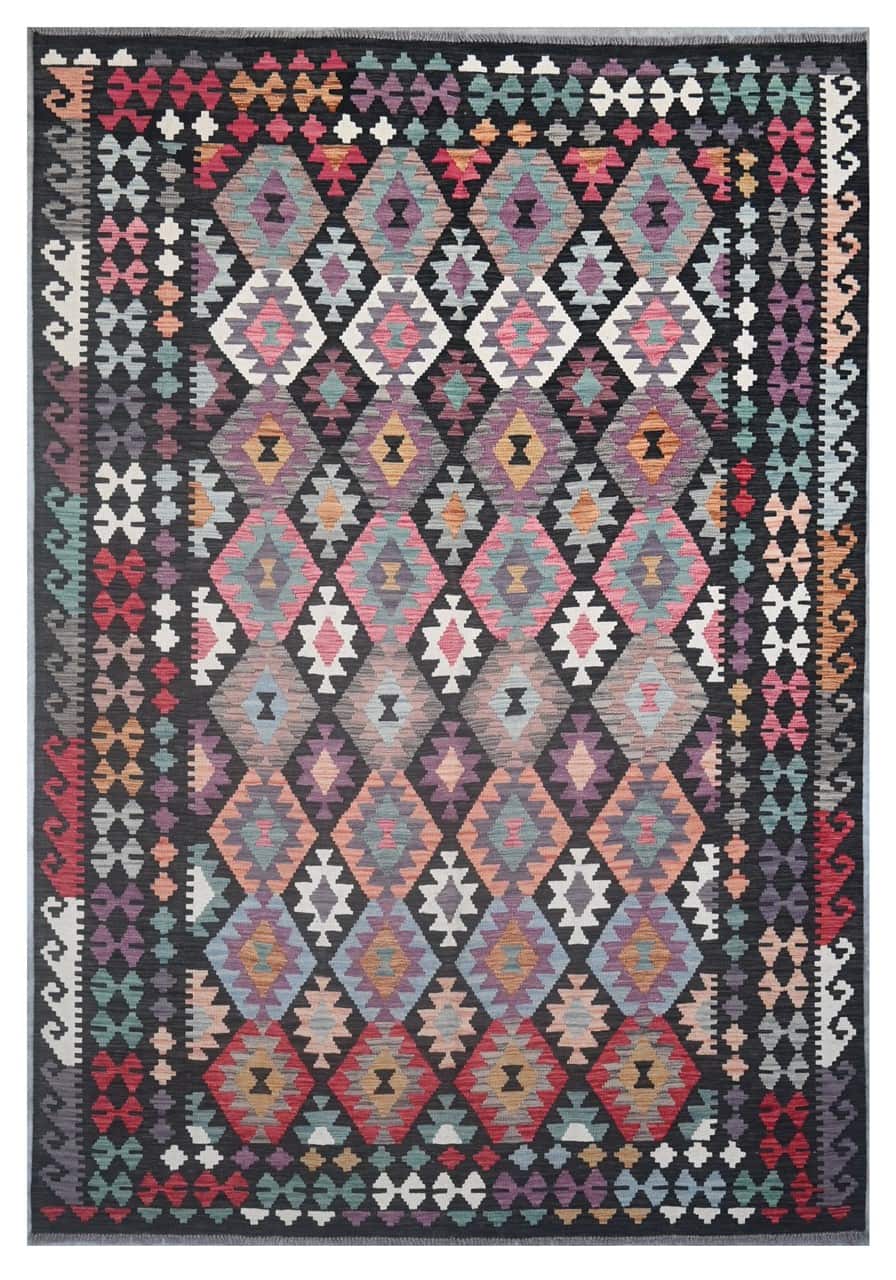 Tappeto Kilim Kaudani Afghan fatto a mano multicolore 299x204cm