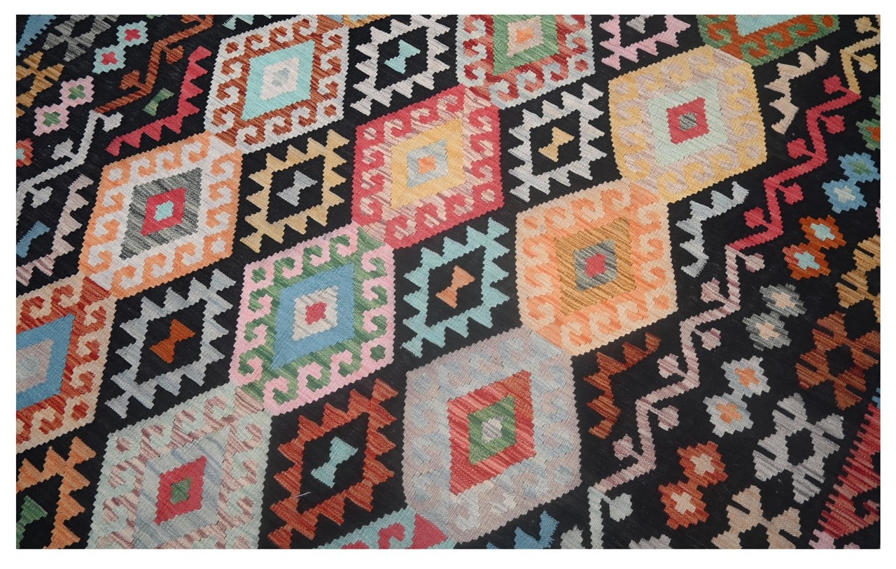 Tappeto Kilim Kaudani Afghan fatto a mano multicolore 303x203cm