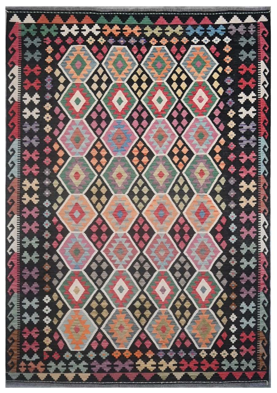 Tappeto Kilim Kaudani Afghan fatto a mano multicolore 299x205cm