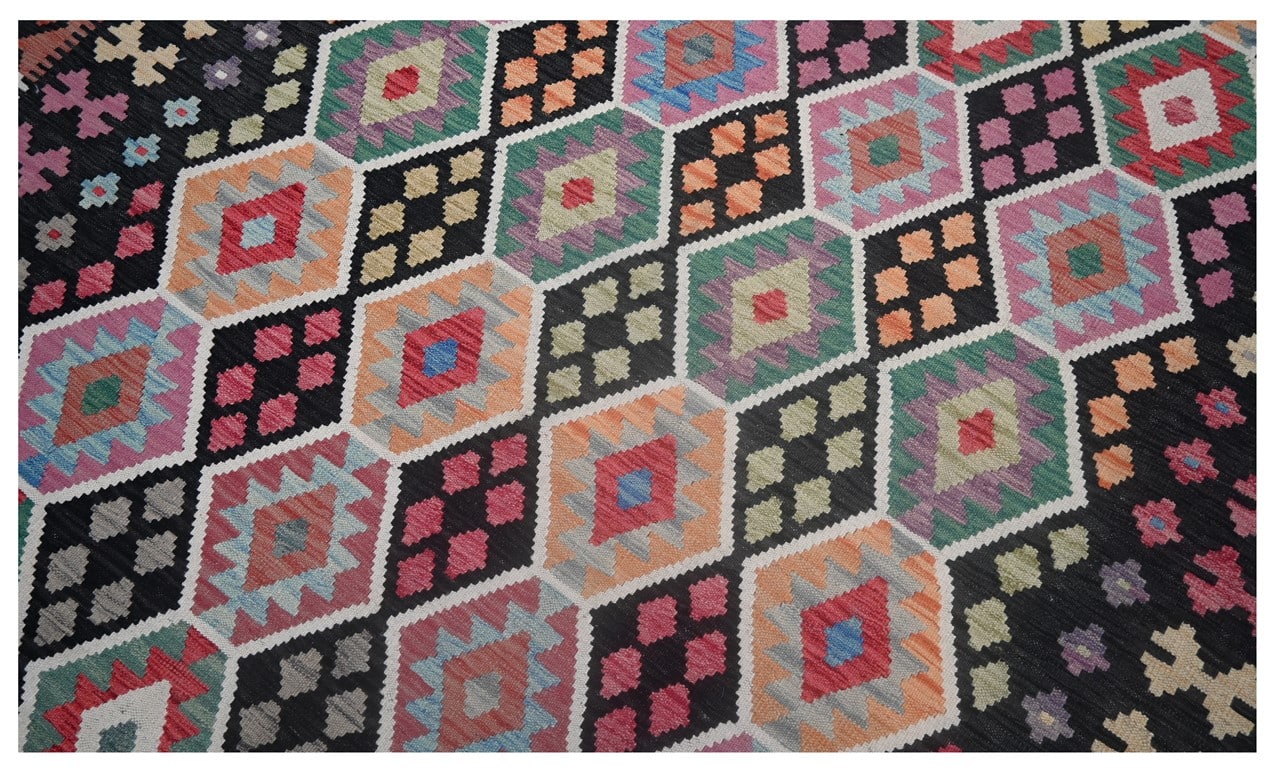 Tappeto Kilim Kaudani Afghan fatto a mano multicolore 299x205cm