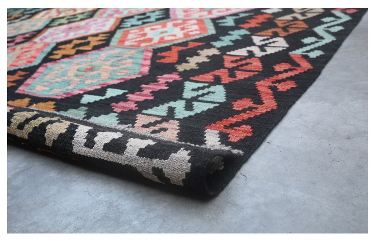 Tappeto Kilim Kaudani Afghan fatto a mano multicolore 296x203cm