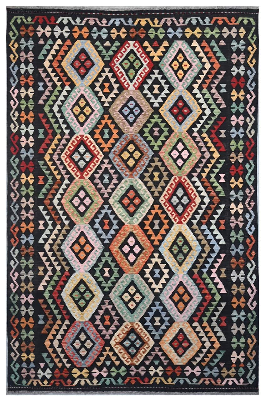 Tappeto Kilim Kaudani Afghan fatto a mano multicolore 305x199cm