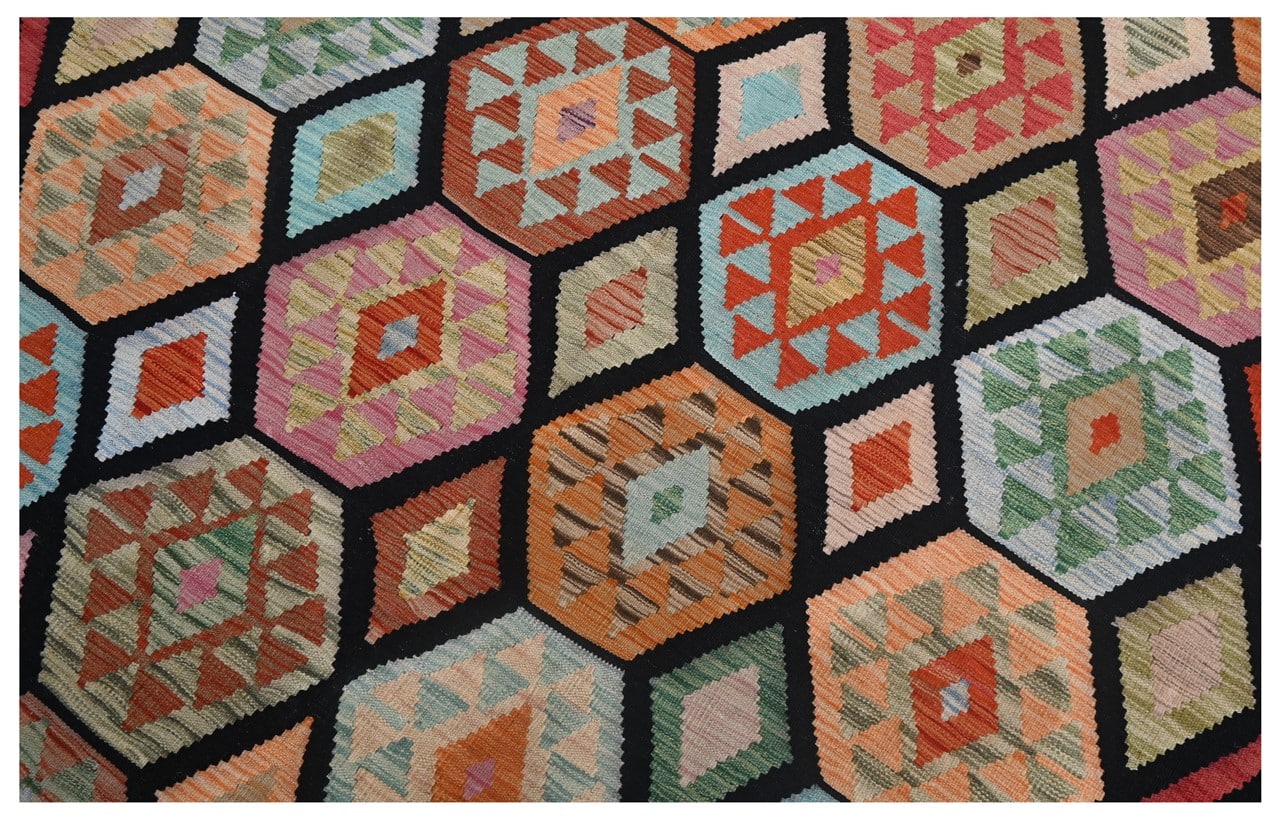 Tappeto Kilim Kaudani Afghan fatto a mano multicolore 301x204cm