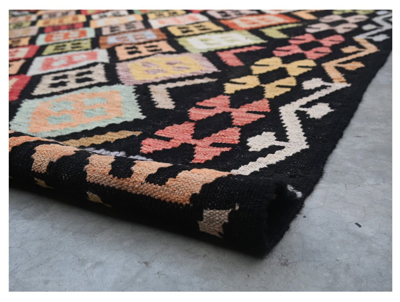 Tappeto Kilim Kaudani Afghan fatto a mano multicolore 294x205cm