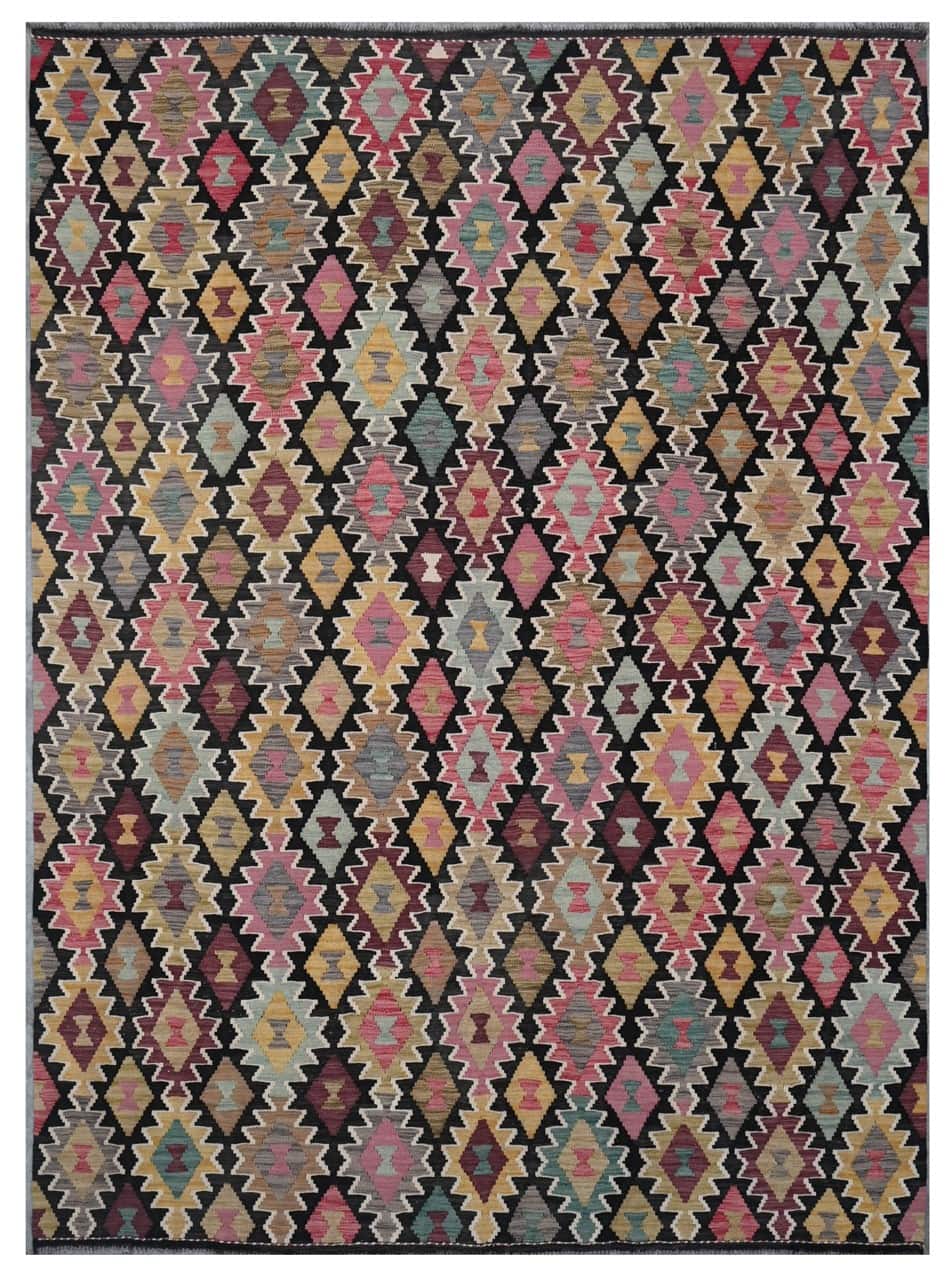 Tappeto Kilim Kaudani Afghan fatto a mano multicolore 290x211cm