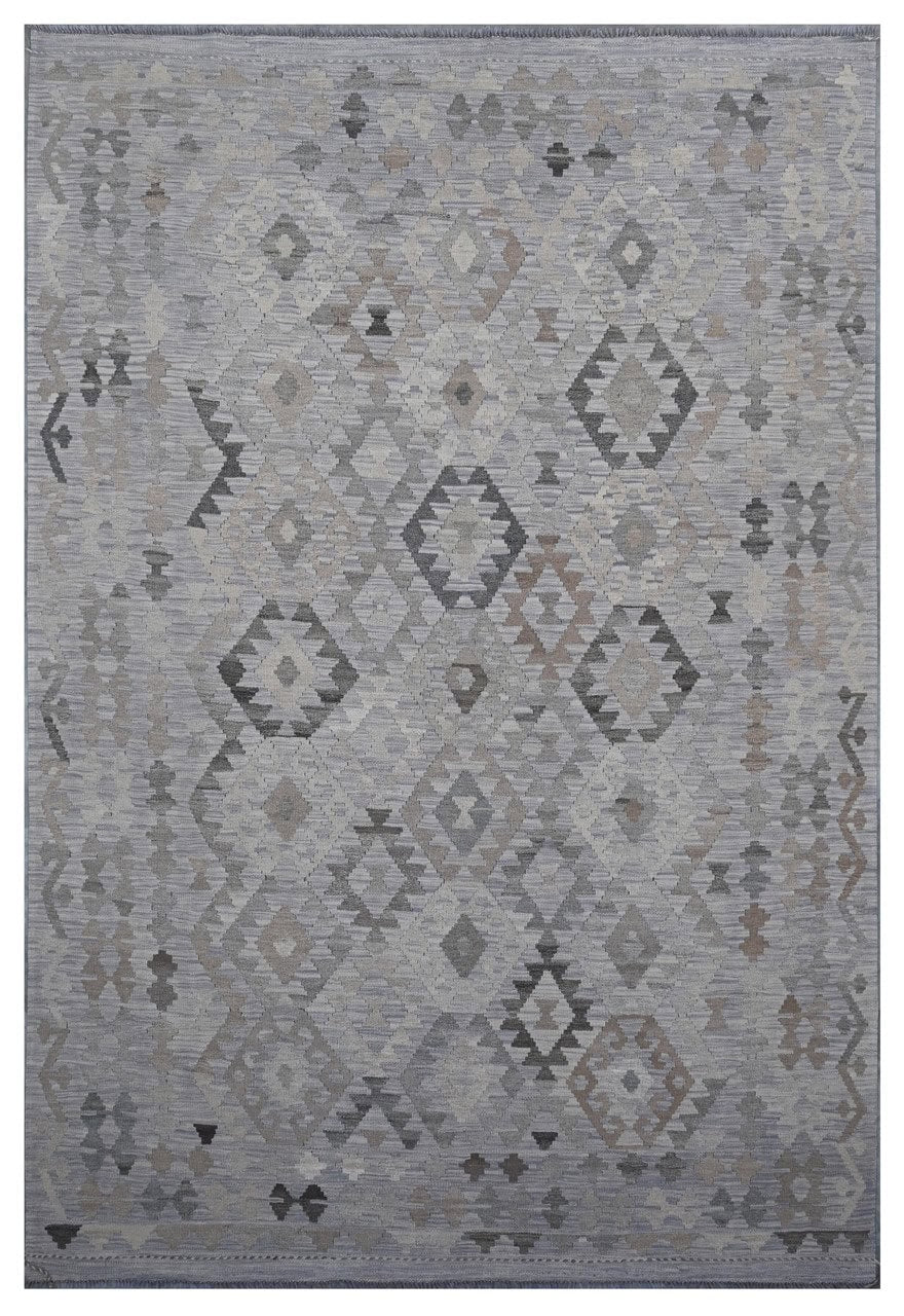 Tappeto Kilim Afghan Grigio Naturale, Fatto a mano, 292x194cm