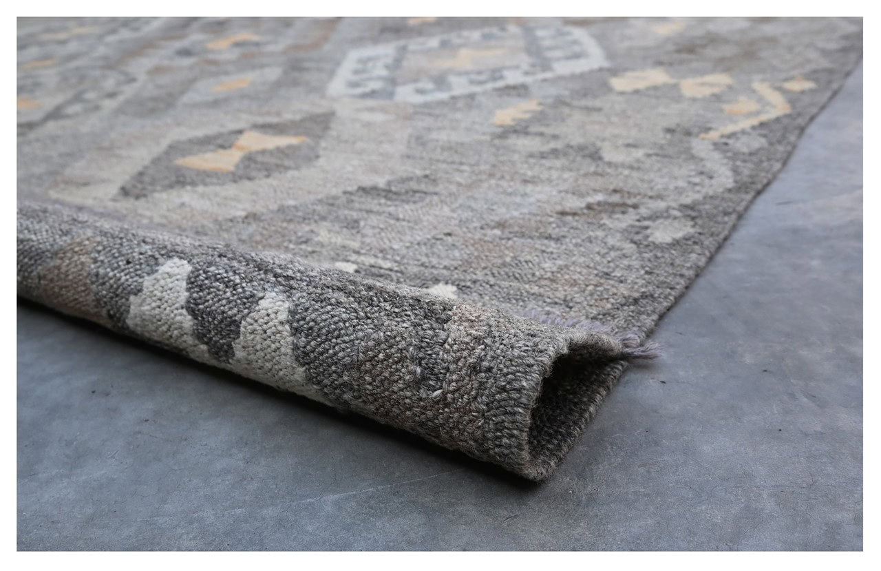Tappeto Kilim Afghan Grigio Naturale, Fatto a mano, 237x171cm