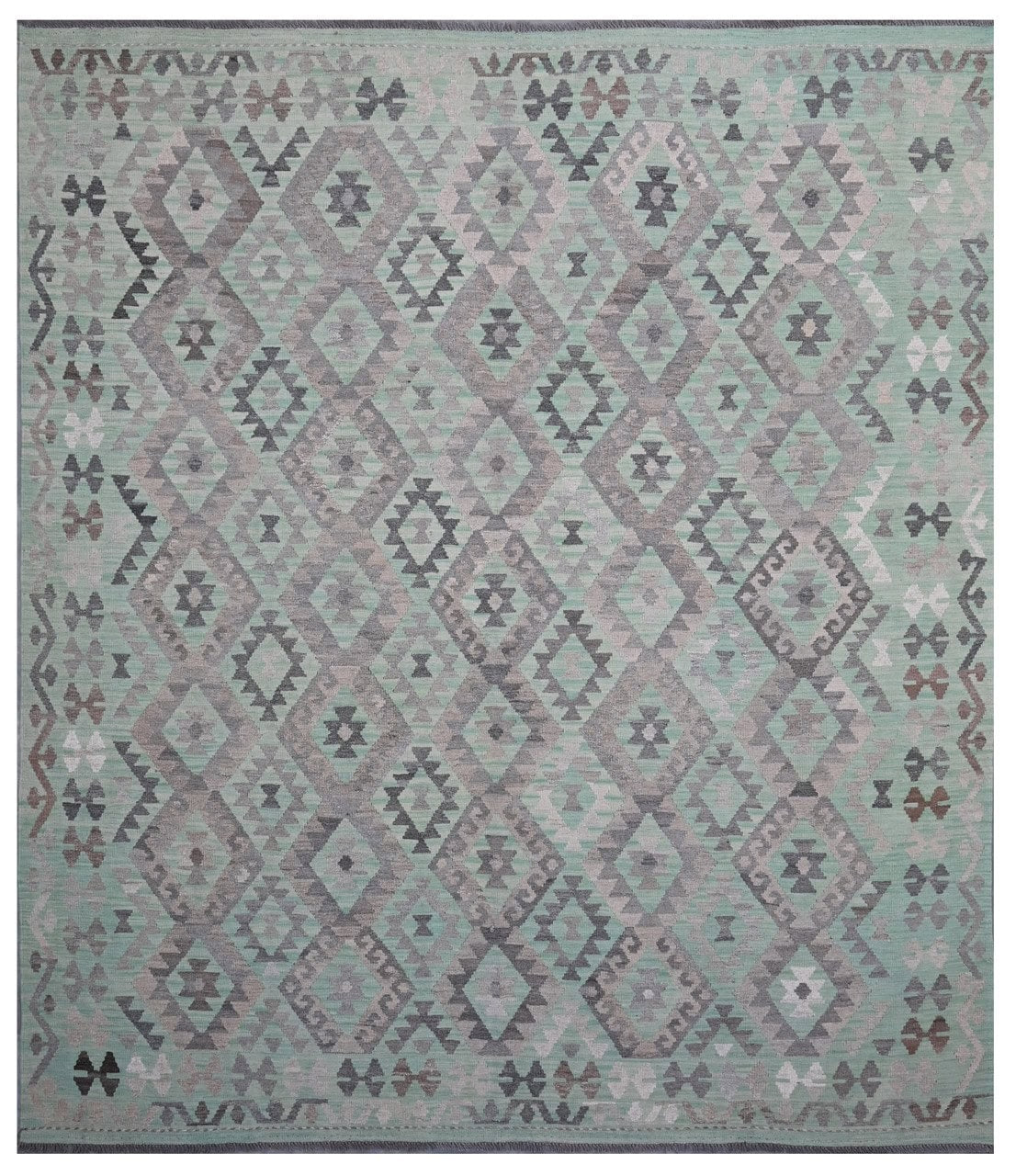 Tappeto Kilim Afghan Verde Naturale, Fatto a mano, 281x249cm