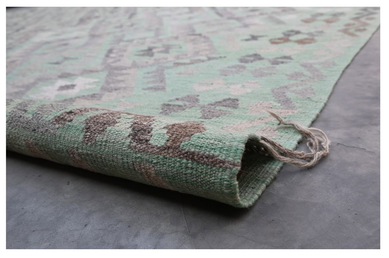 Tappeto Kilim Afghan Verde Naturale, Fatto a mano, 281x249cm