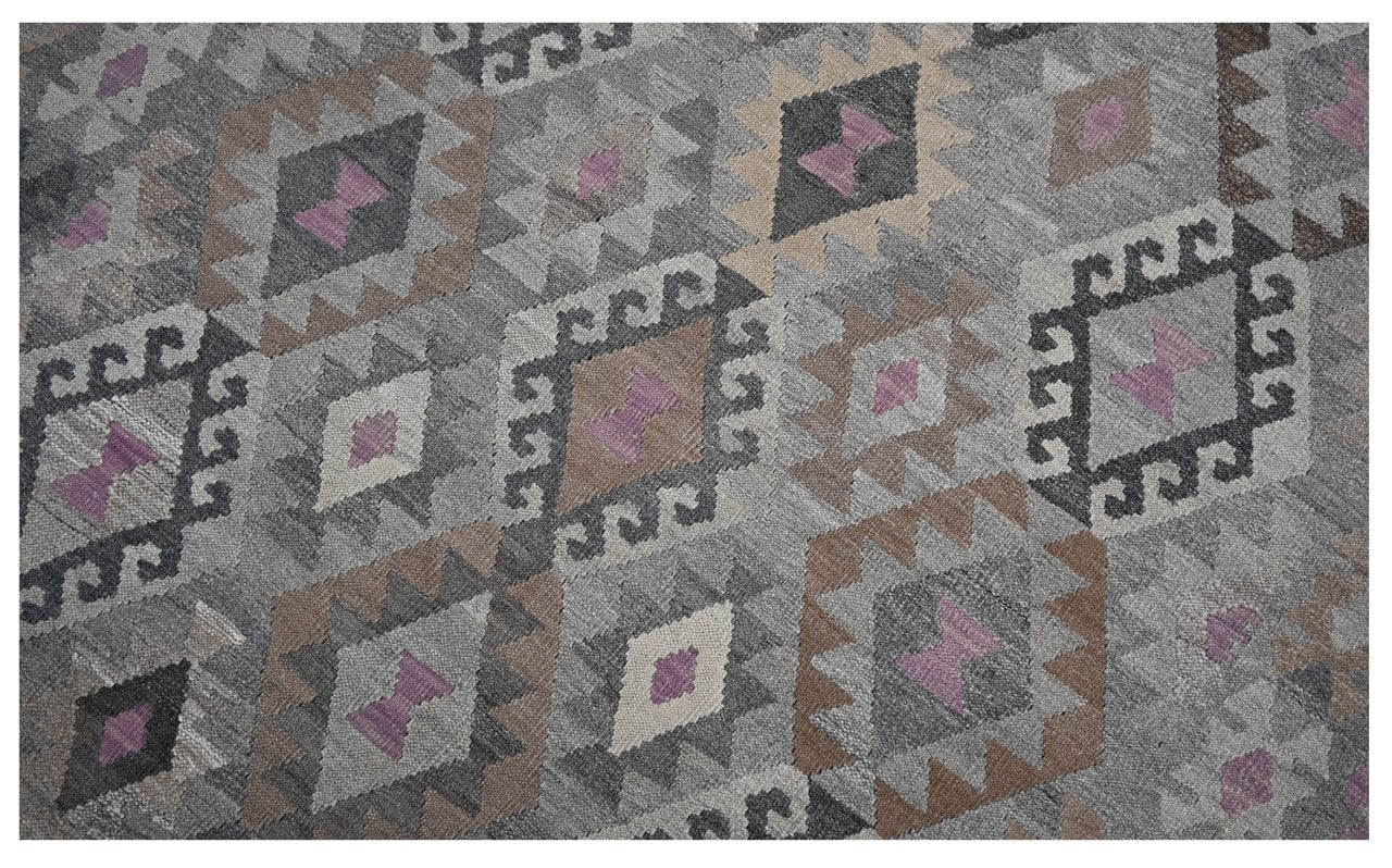 Tappeto Kilim Afghan Grigio Naturale, Fatto a mano, 240x168cm