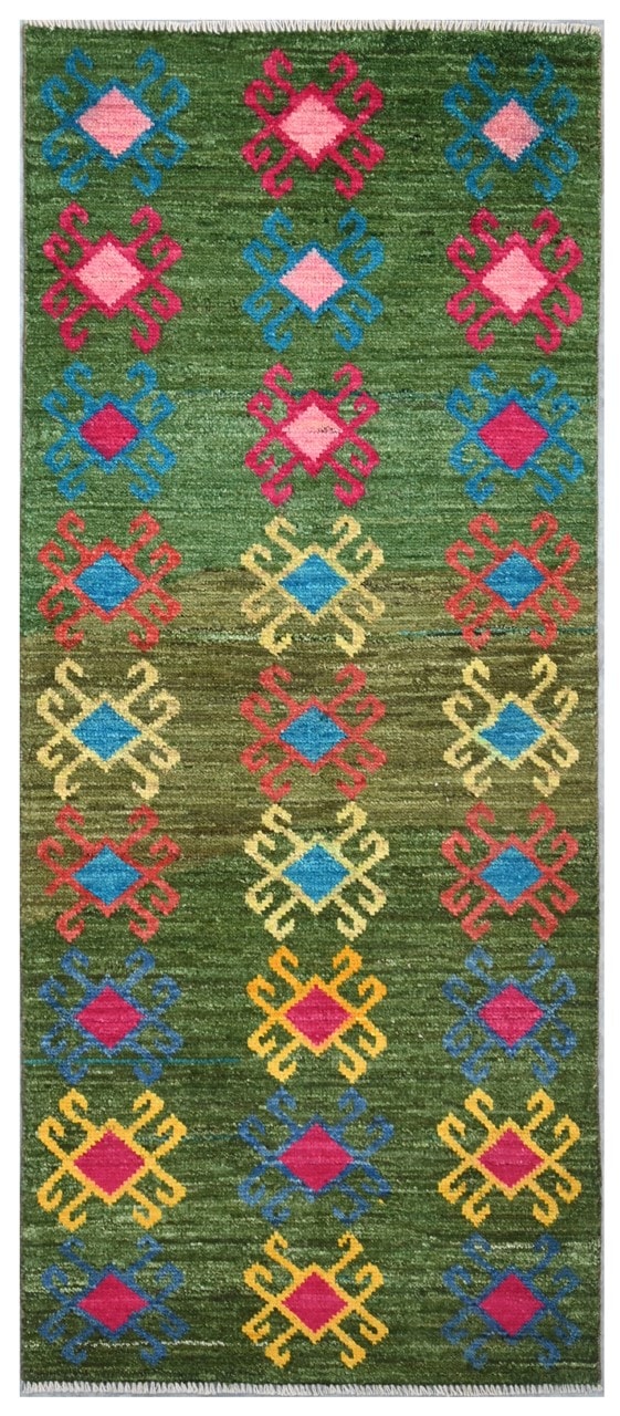 Handmade Tribal Green Wool Runner Rug 192_79 cm
