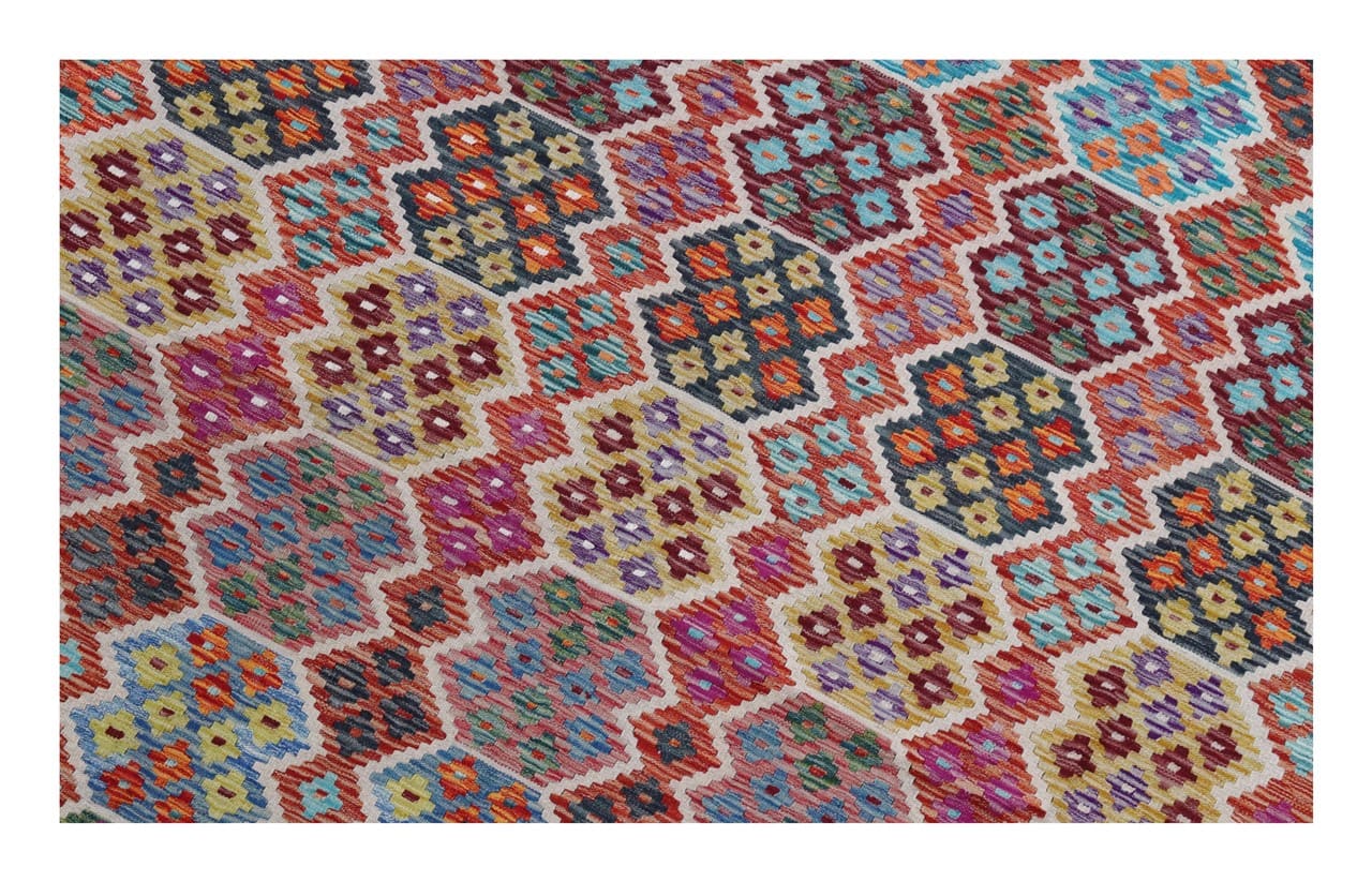 Tappeto Kilim Kaudani Afghan fatto a mano multicolore 348x256cm