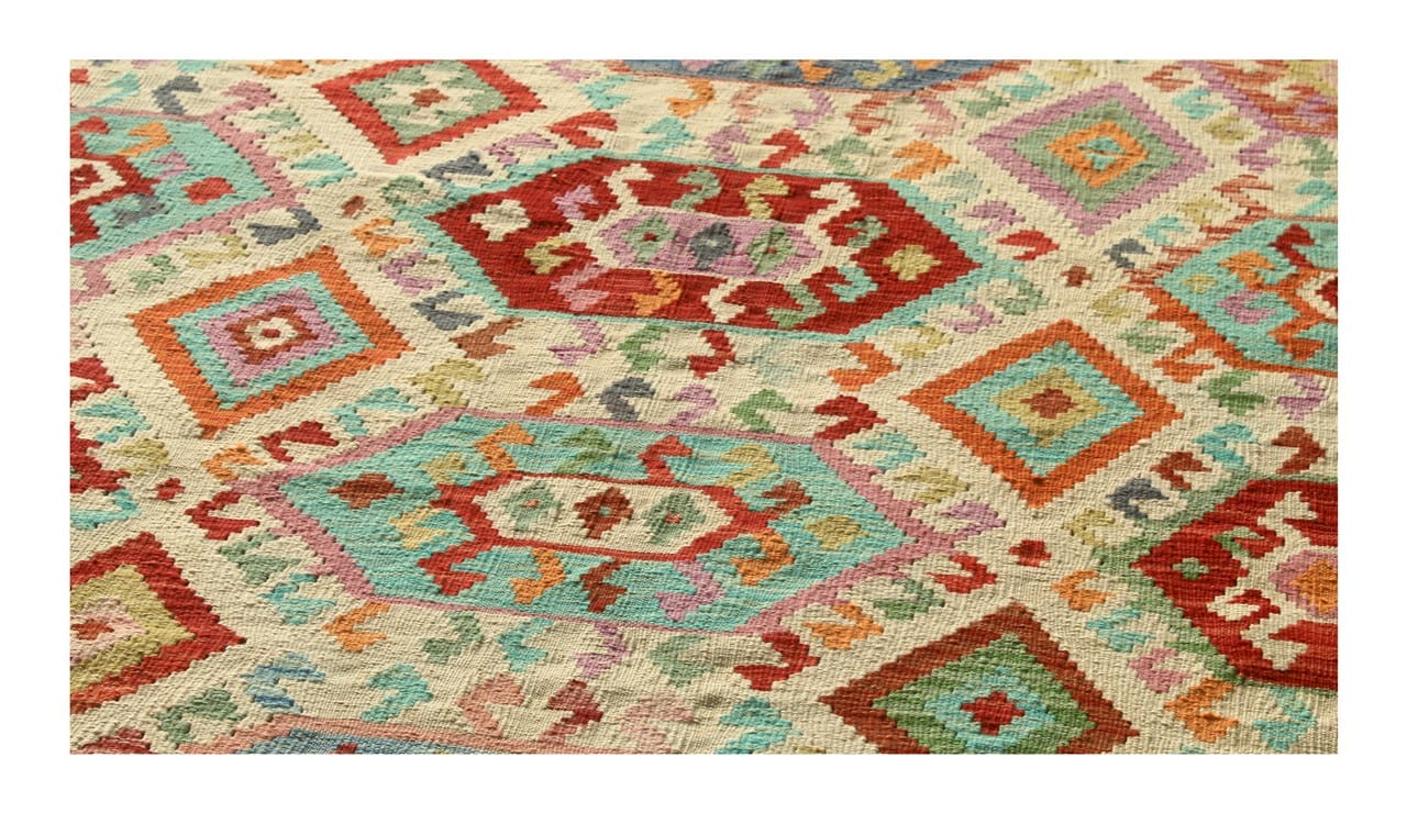 Tappeto Kilim Kaudani Afghan fatto a mano multicolore 304x202cm