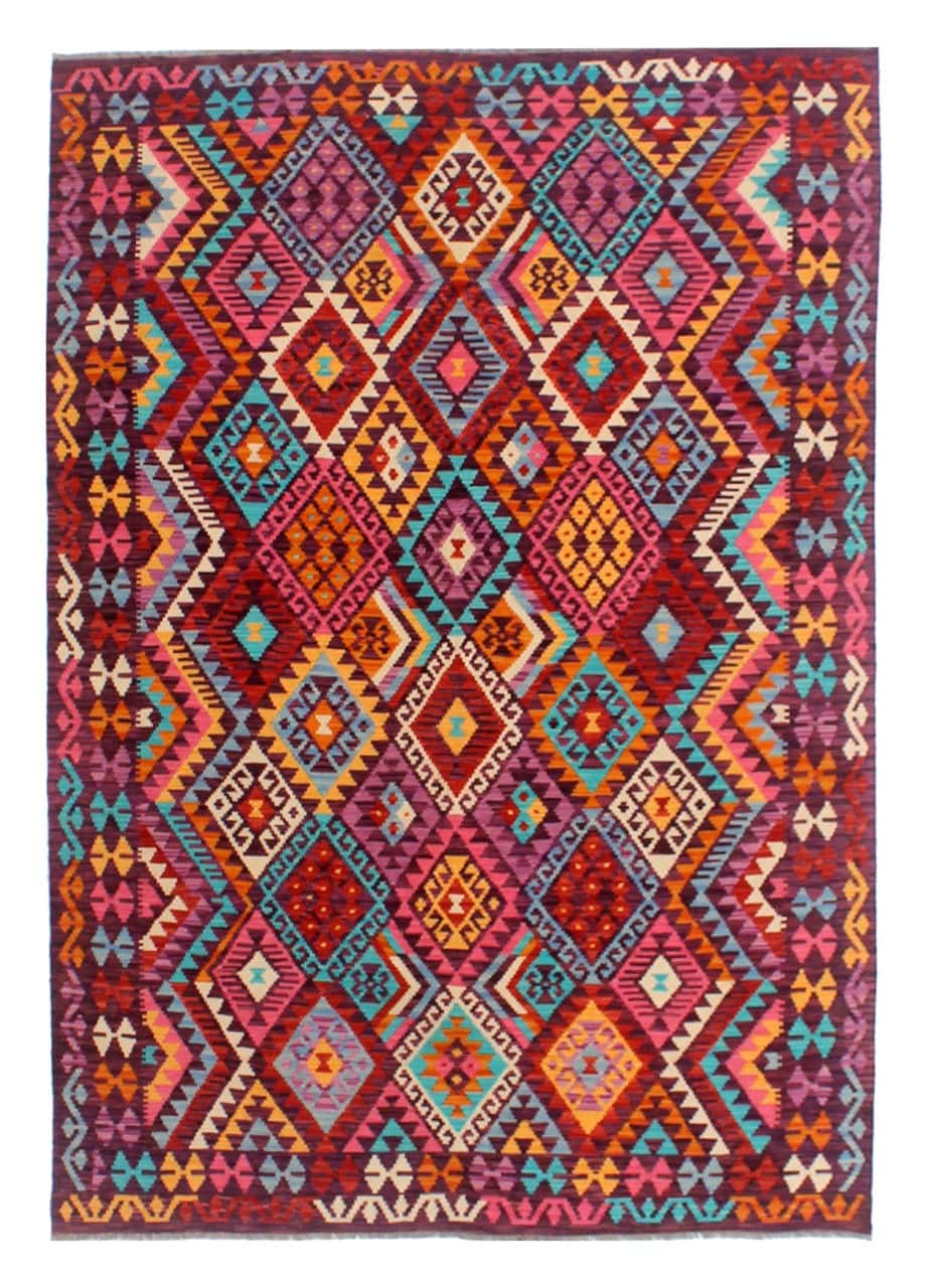 Tappeto Kilim Kaudani Afghan fatto a mano multicolore 296x204cm