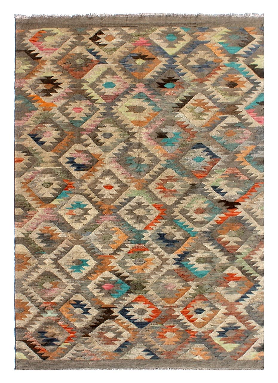 Tappeto Kilim Kaudani Afghan fatto a mano multicolore 301x202cm
