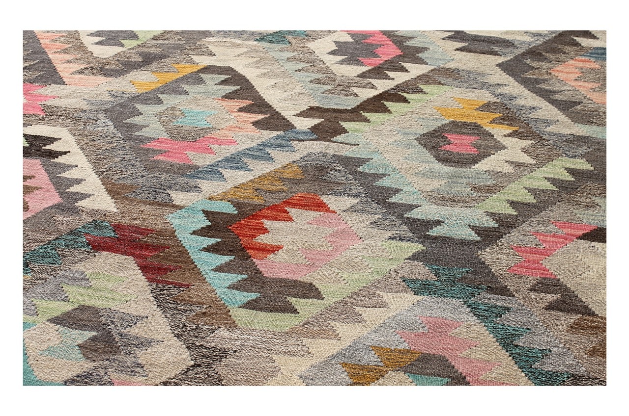 Tappeto Kilim Kaudani Afghan fatto a mano multicolore 300x200cm