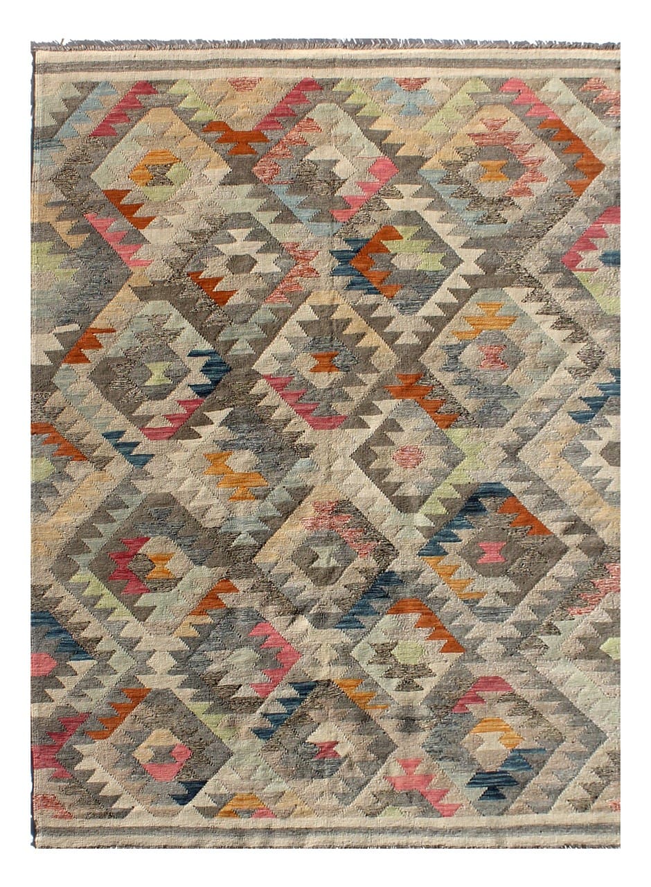 Tappeto Kilim Kaudani Afghan fatto a mano multicolore 302x198cm