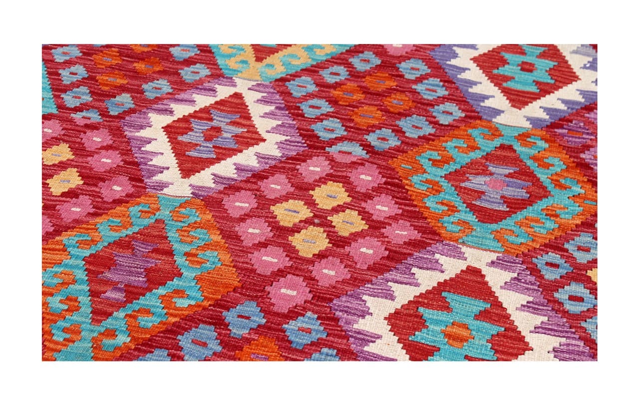Tappeto Kilim Kaudani Afghan fatto a mano multicolore 297x206cm