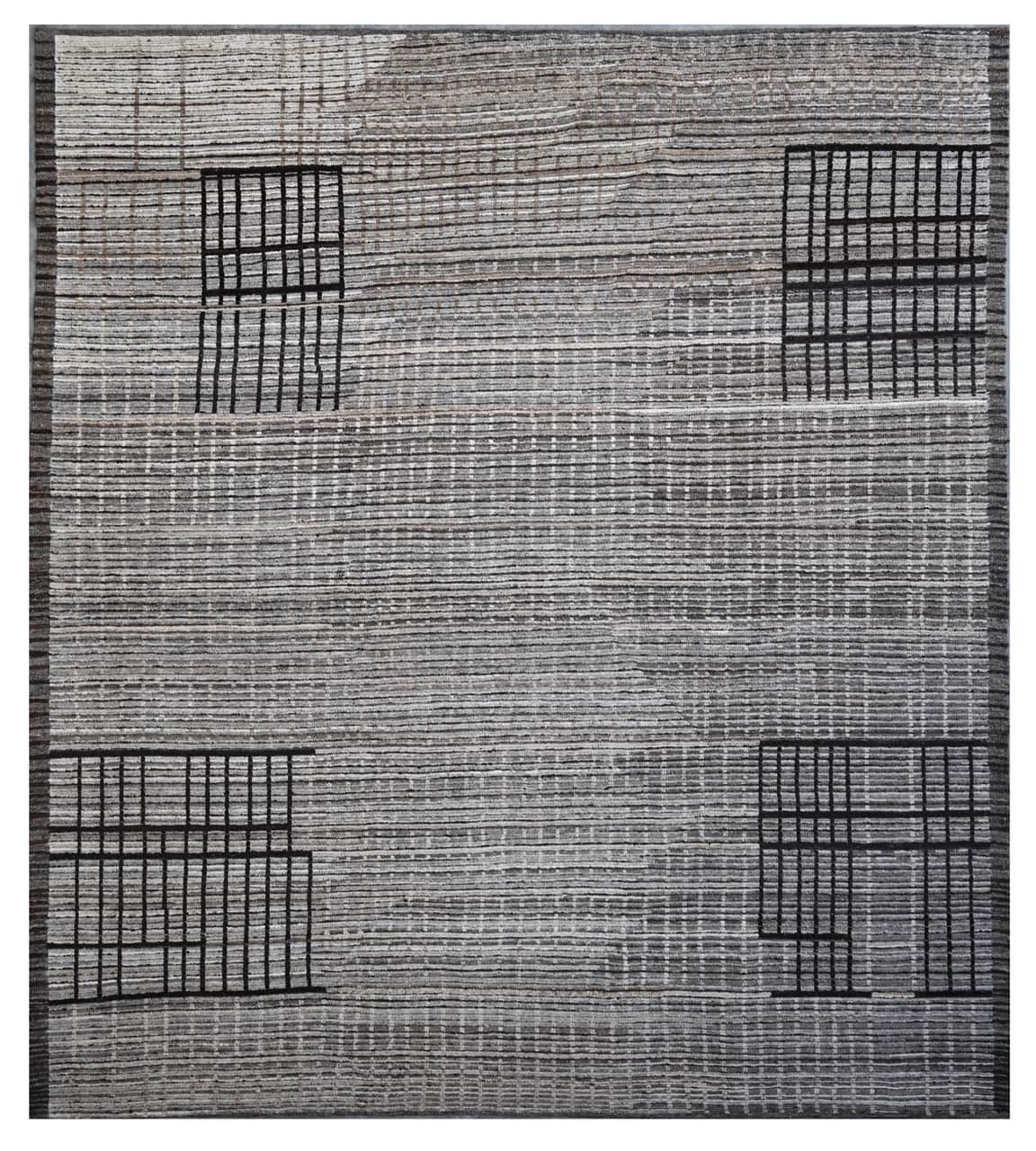 Modern design grey Berber style carpet, handmade 289x251cm