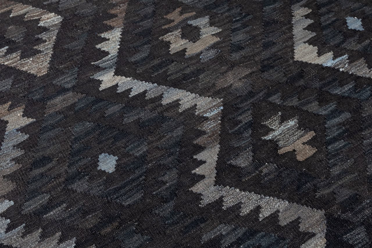 Tappeto Kilim Afghan Nero Naturale, Fatto a mano, 200x153cm