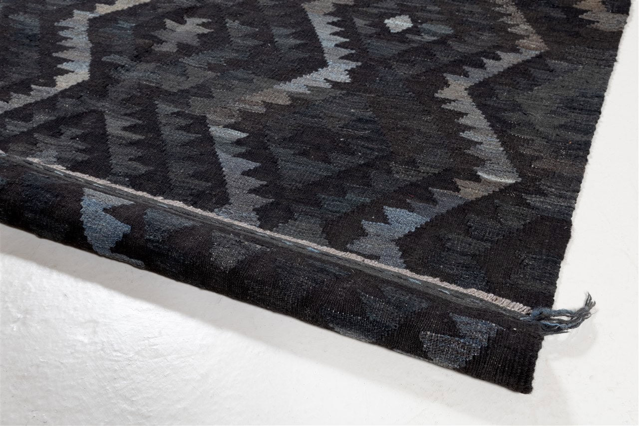 Tappeto Kilim Afghan Nero Naturale, Fatto a mano, 200x153cm