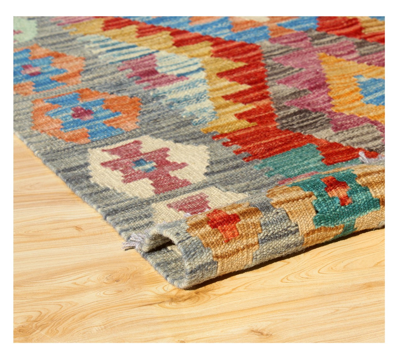 Tappeto Kilim Kaudani Afghan fatto a mano multicolore 302x202cm