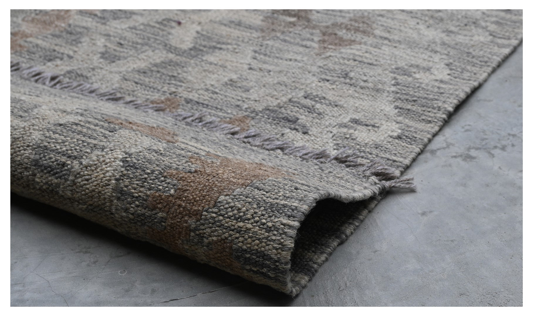 Tappeto Kilim Afghan Grigio Naturale, Fatto a mano, 294x198cm