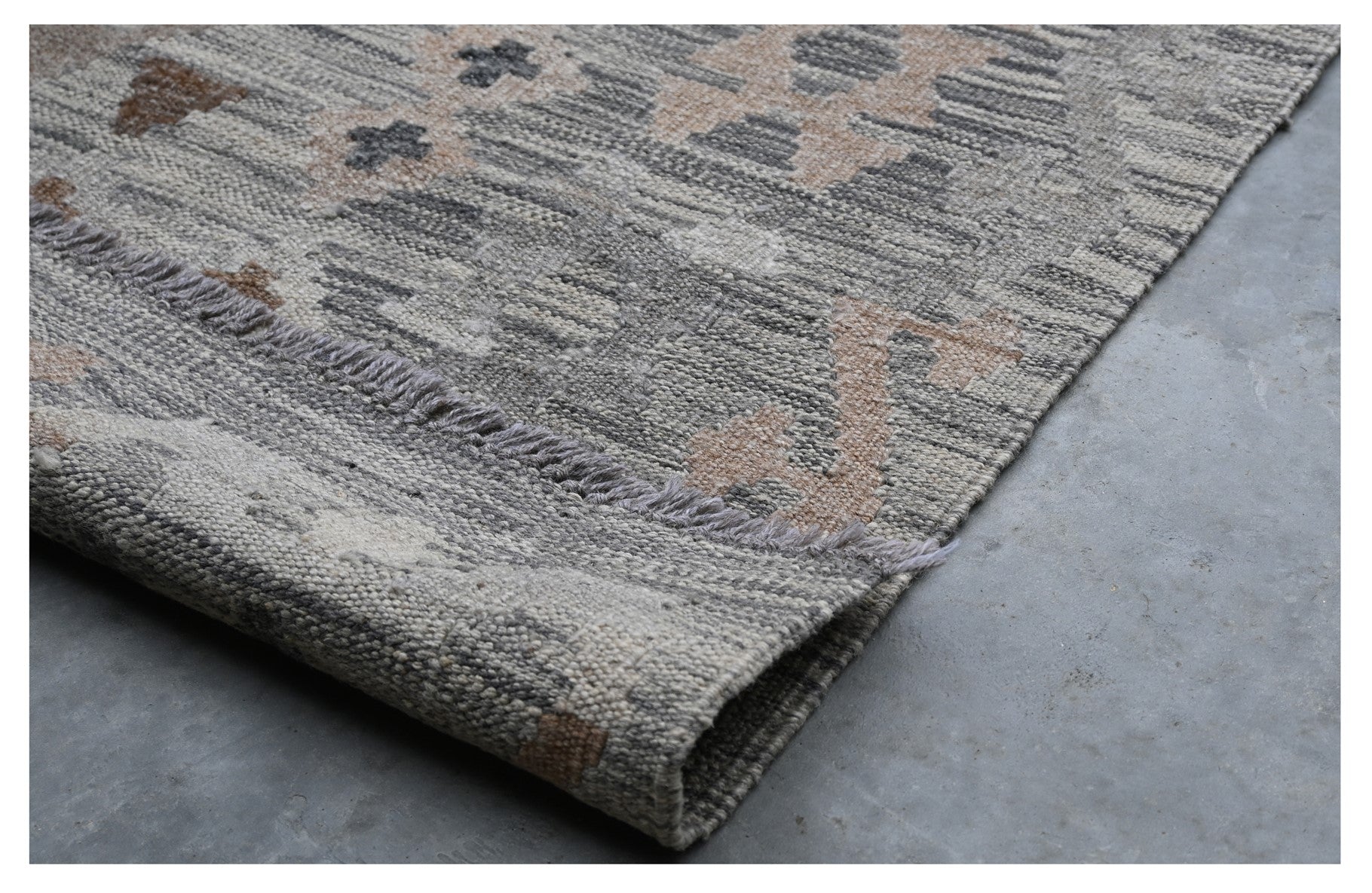 Tappeto Kilim Afghan Grigio Naturale, Fatto a mano, 293x199cm