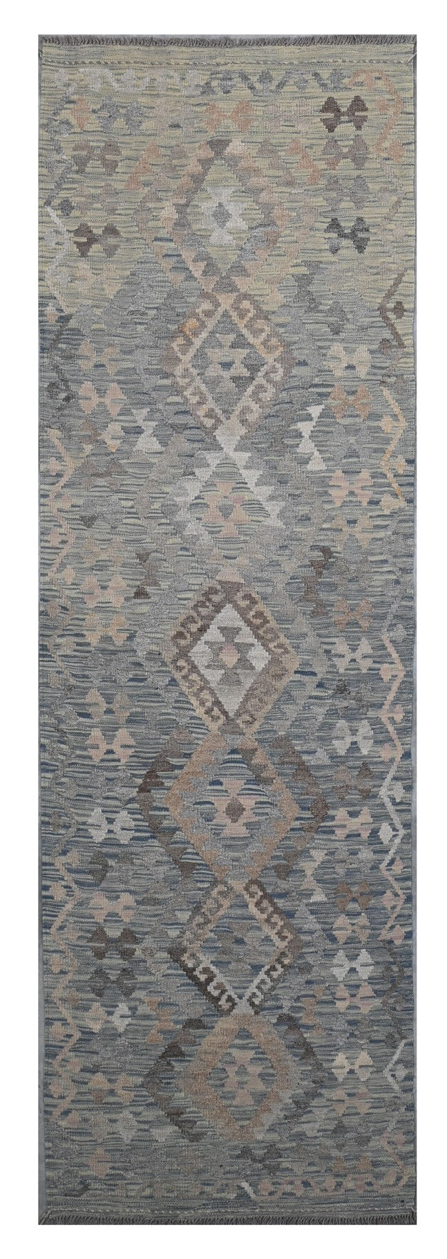 Tappeto Passatoia Kilim Grigio Naturale, Fatto a mano, 298x86cm