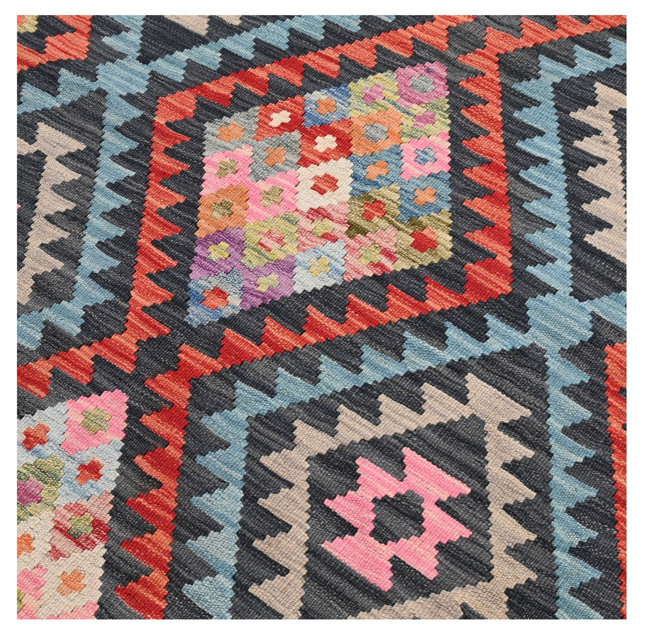 Tappeto Kilim Kaudani Afghan fatto a mano multicolore 300x207cm