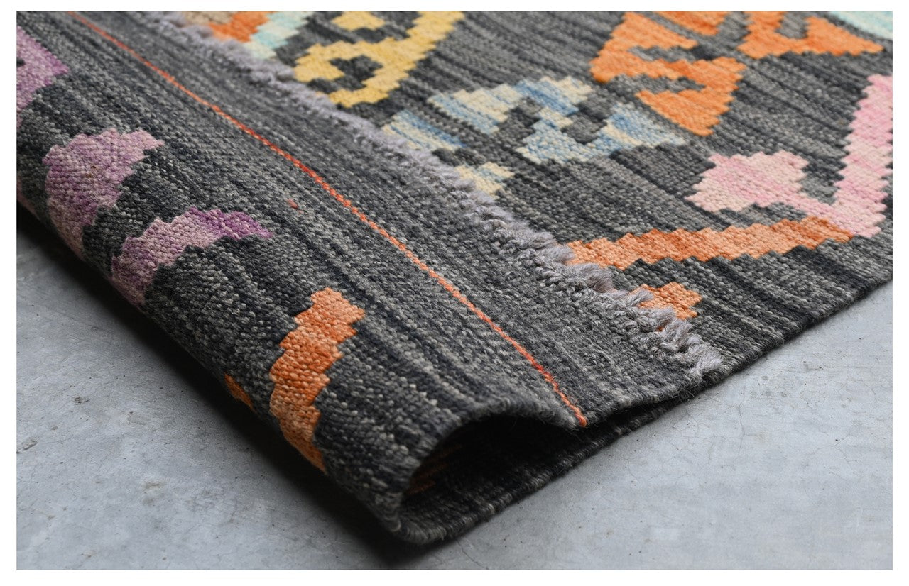 Tappeto Kilim Kaudani Afghan fatto a mano multicolore 294x210cm