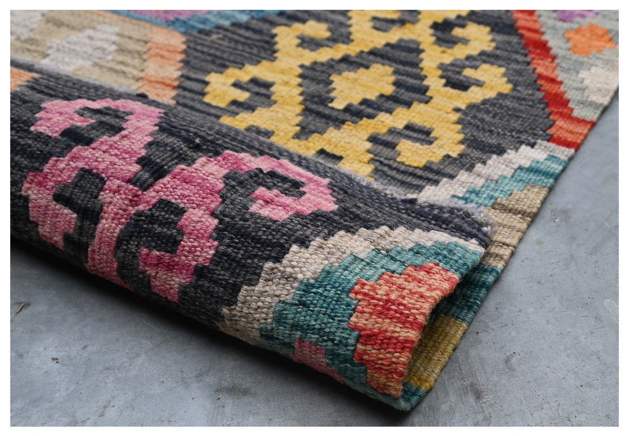 Tappeto Kilim Kaudani Afghan fatto a mano multicolore 298x211cm