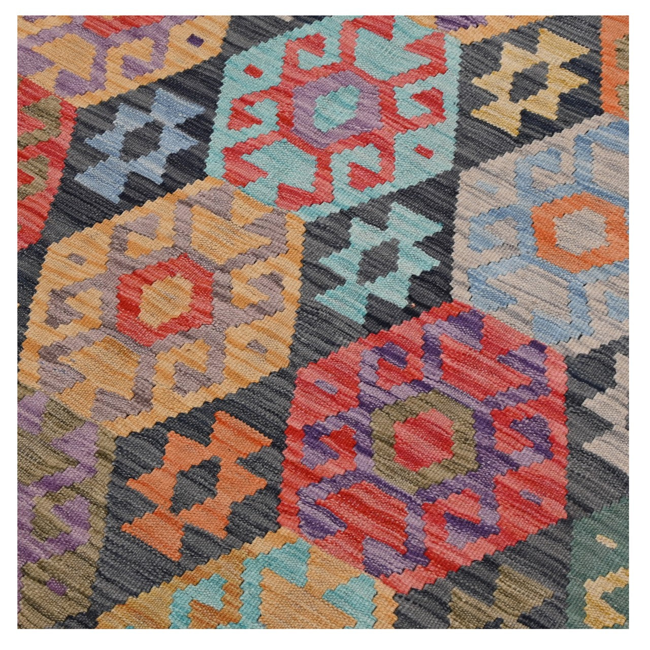 Tappeto Kilim Kaudani Afghan fatto a mano multicolore 291x210cm
