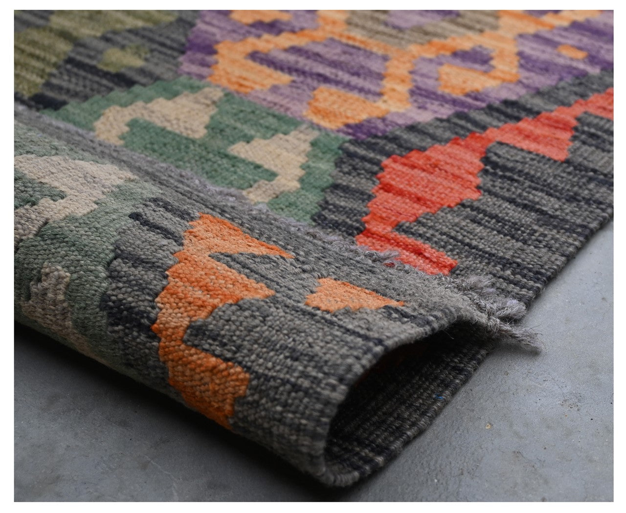 Tappeto Kilim Kaudani Afghan fatto a mano multicolore 291x210cm