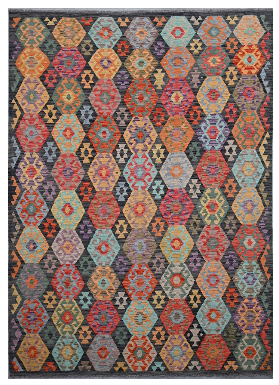 Tappeto Kilim Kaudani Afghan fatto a mano multicolore 291x210cm