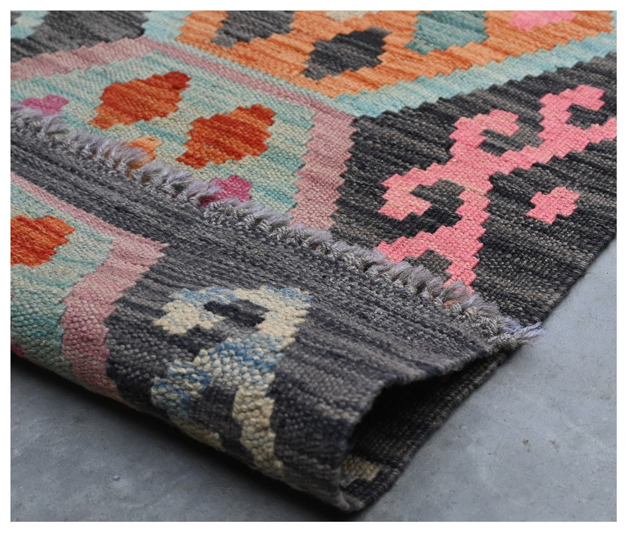 Tappeto Kilim Kaudani Afghan fatto a mano multicolore 300x205cm