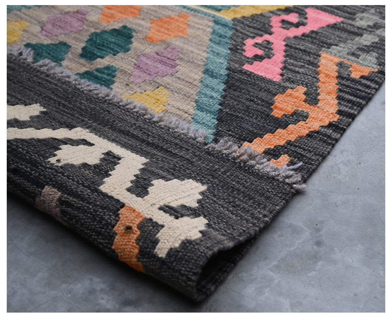 Tappeto Kilim Kaudani Afghan fatto a mano multicolore 306x207cm