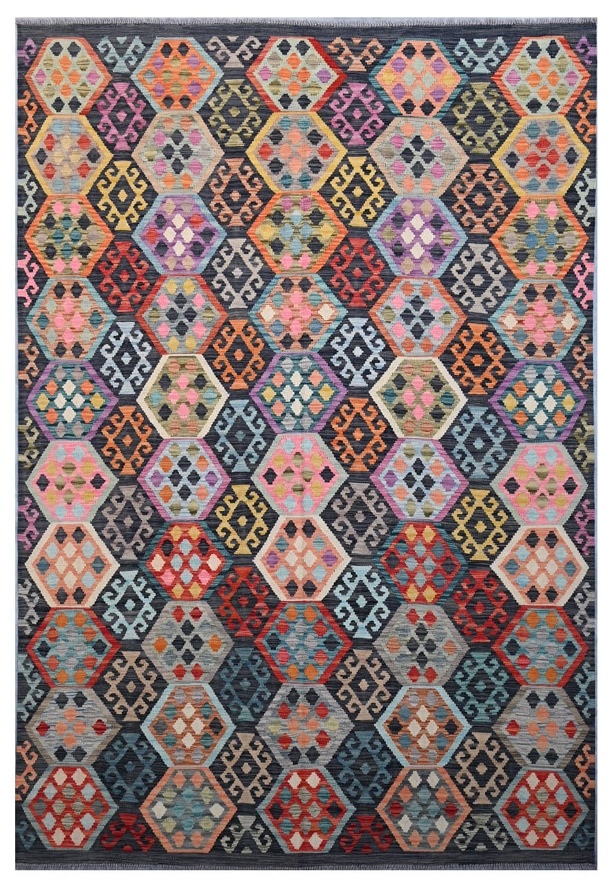 Tappeto Kilim Kaudani Afghan fatto a mano multicolore 299x204cm