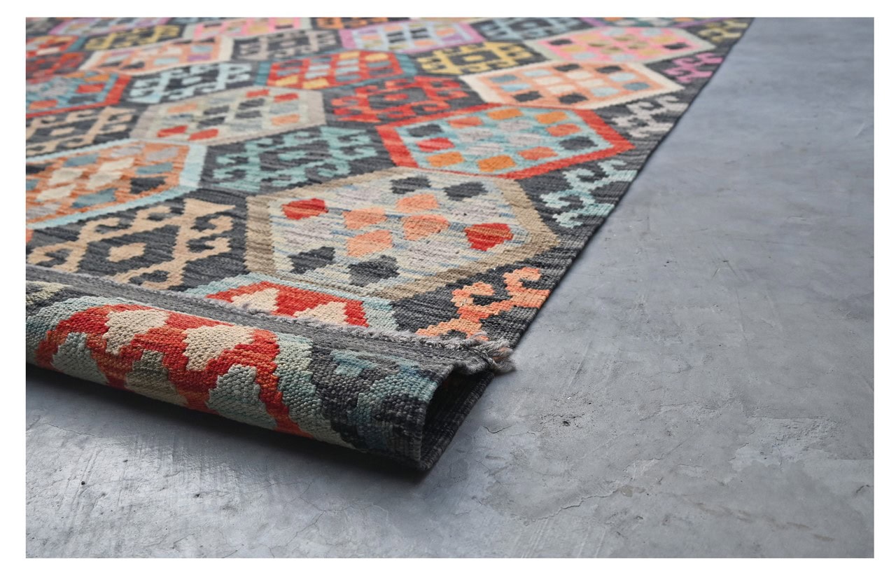 Tappeto Kilim Kaudani Afghan fatto a mano multicolore 299x204cm