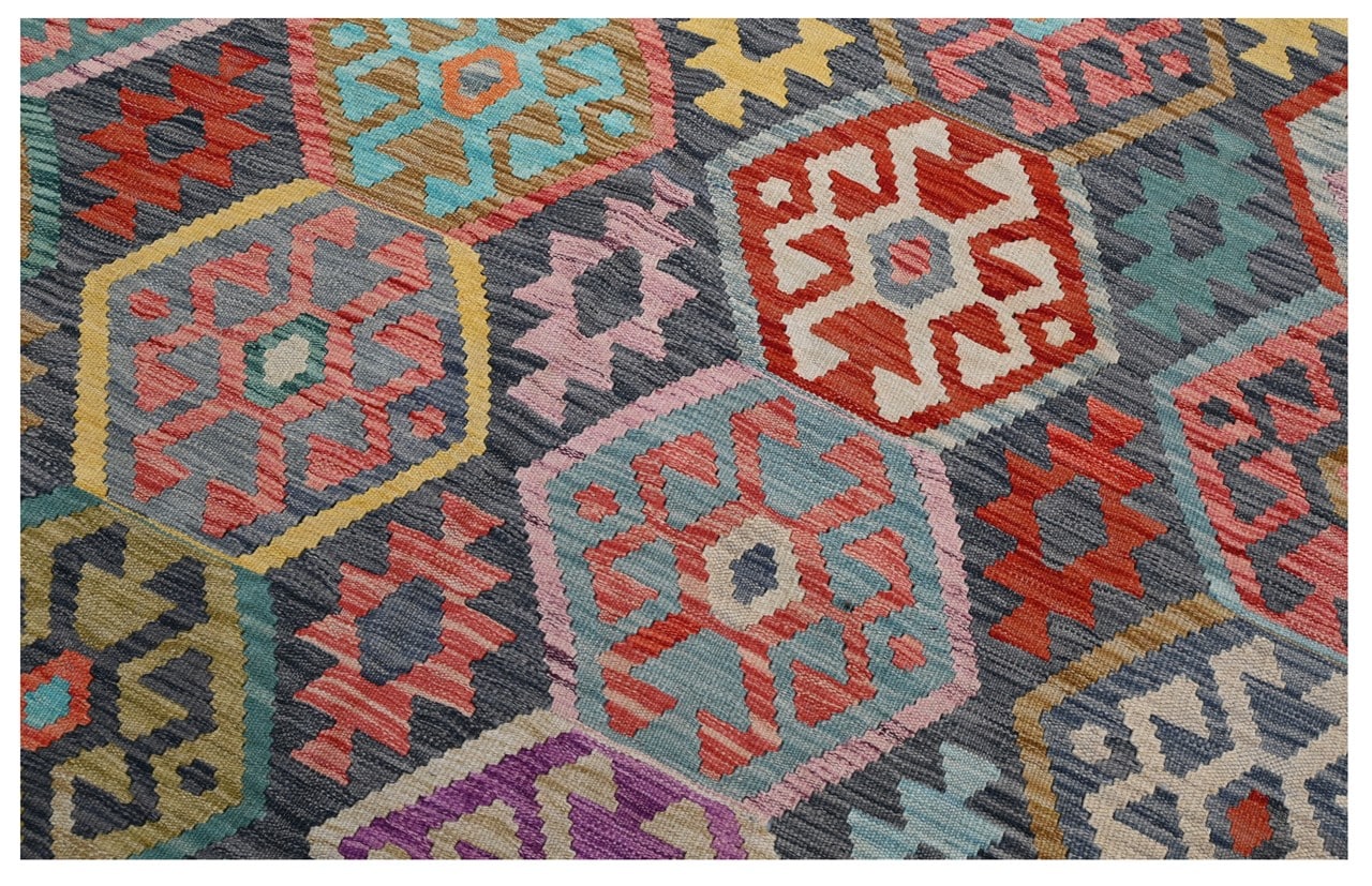 Tappeto Kilim Kaudani Afghan fatto a mano multicolore 299x204cm