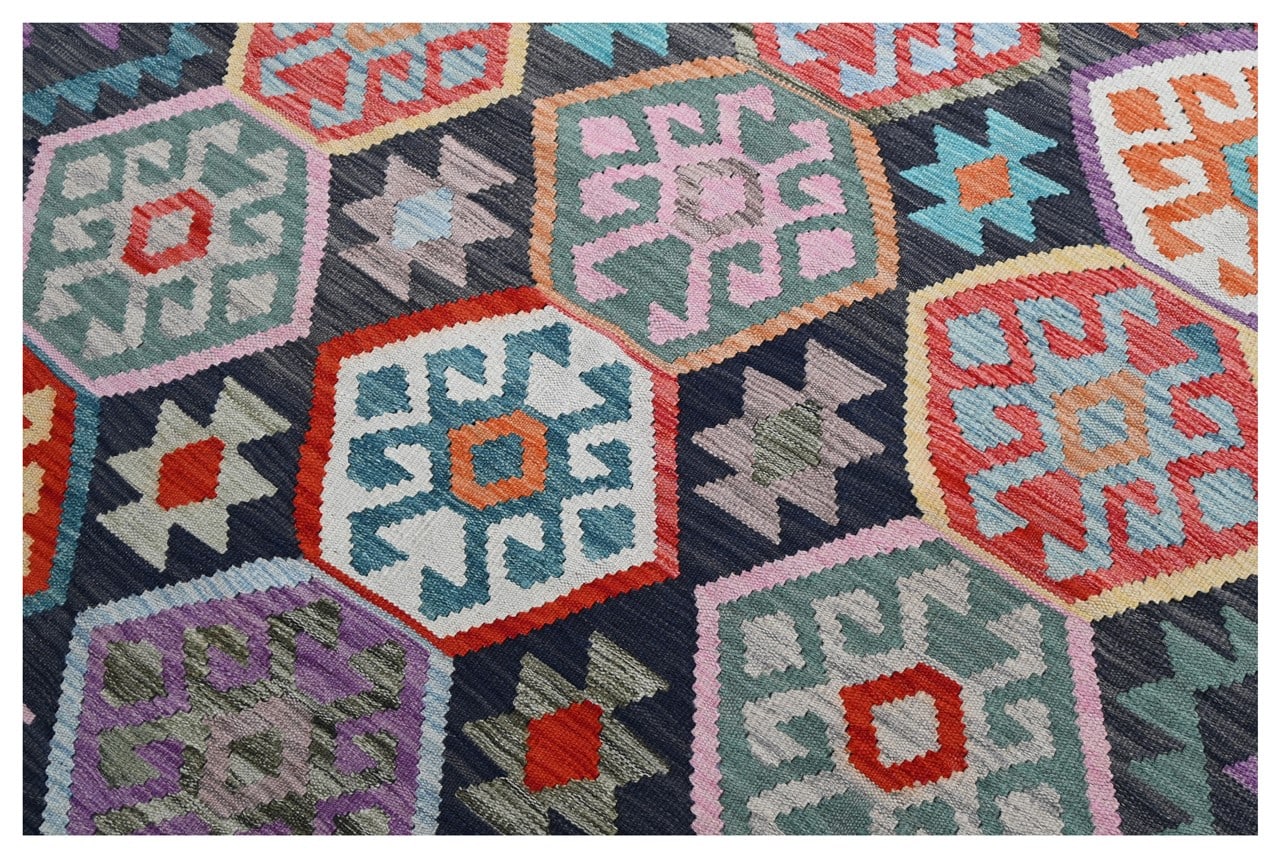 Tappeto Kilim Kaudani Afghan fatto a mano multicolore 298x203cm